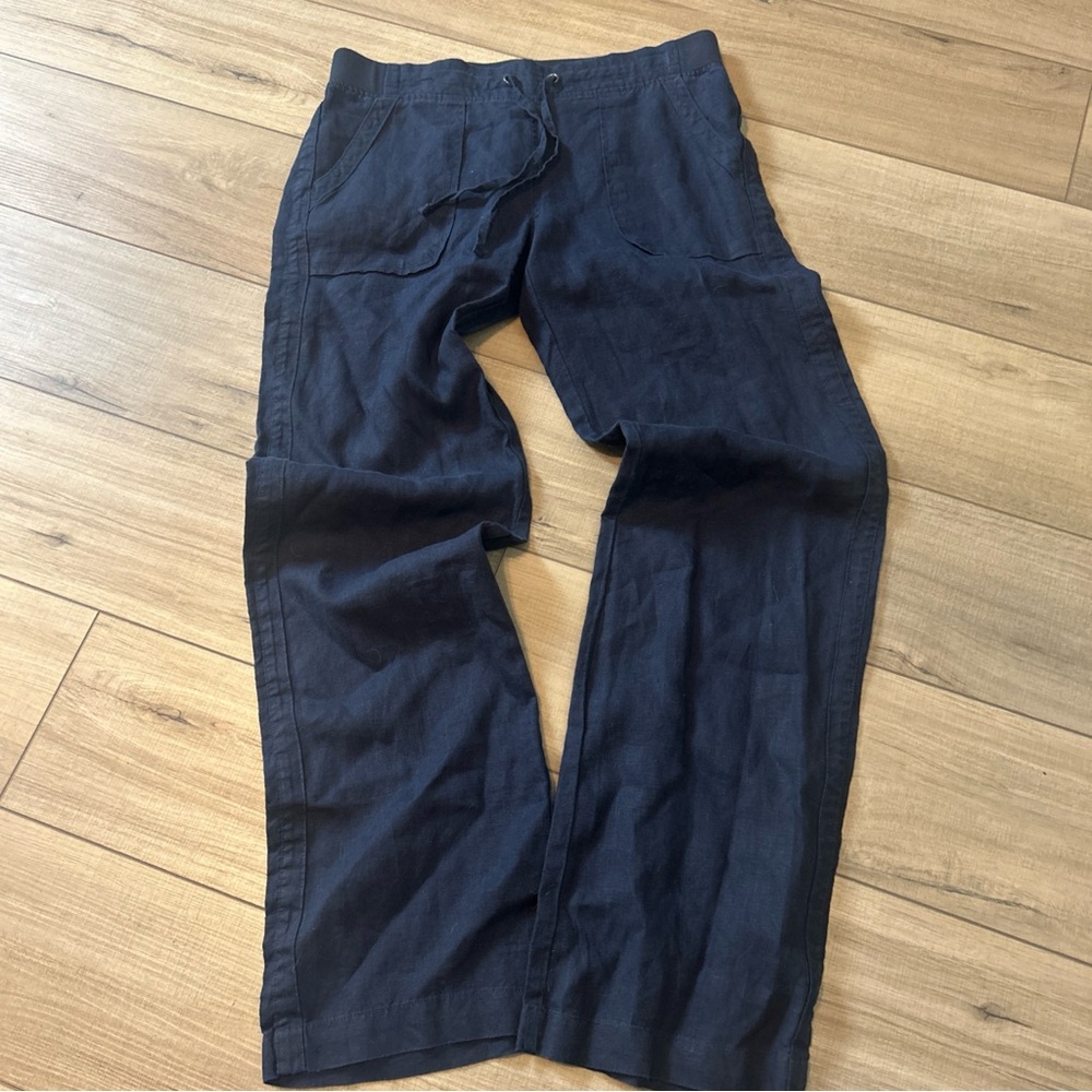 ATHLETA Linen Pants Travel Athleisure Coastal Nautical Blue Blue Tal Medium